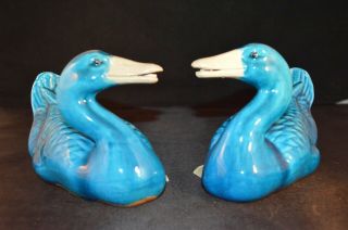 A Vintage Turquoise Blue Chinese Porcelain Ducks