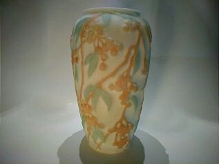 1930s VINTAGE PHOENIX CONSOLIDATED BITTERSWEET FROSTED ART GLASS VASE 2