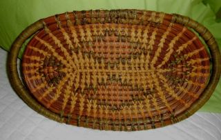 Coushatta Pine Needle Raffia Basket Native American C.  1900 - 20s Diamond Pattern