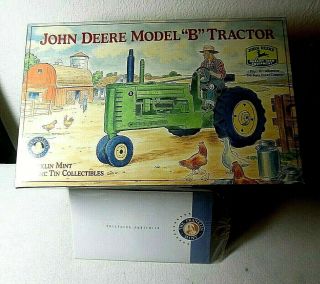 Franklin John Deere Model B Tin Windup Tractor W/driver W/key
