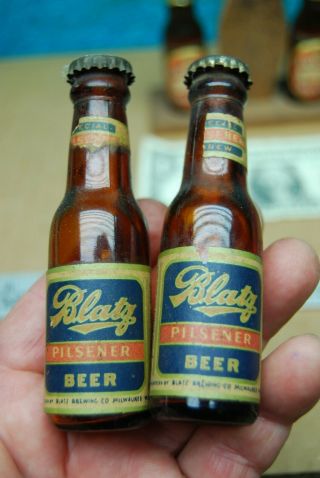 Vintage Blatz Brewing Co Beer Glass Bottles Miniature Salt & Pepper Shakers