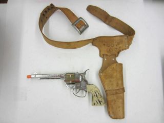 Vintage Mattel Fanner 50 Toy Cap Gun Stag Grips Leather Belt & Holster