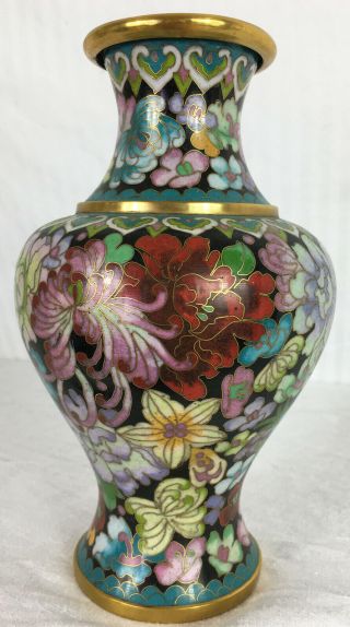 Lovely Vintage Chinese Cloisonne Vase Floral Motif 7 Inches Tall