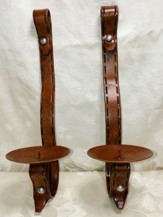 Vintage Hand Formed Steel Unique Western Style Belt Shape Candle Sconces
