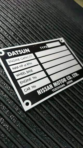 Datsun Vintage Id Tag Name Plate Datsun Plate Blank Form Vin Chassis Body Numbe