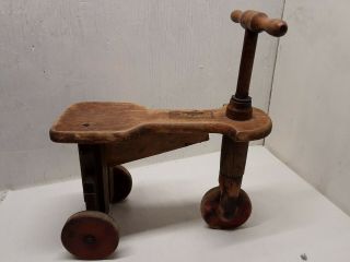 Antique Vintage Wooden Tricycle Ride Push Toy Bike Great Patina