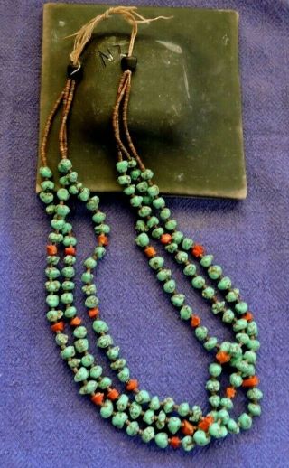 Vintage Native American Necklace With Turq,  Coral & Heishi Beads - Santo Domingo