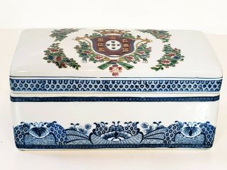 Vintage Oriental Accent Royal Crest Porcelain Rectangle Box With Lid