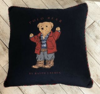 Vtg Ralph Lauren Polo Bear Blue Denim Teddy Bear Decorative Down Pillow Usa