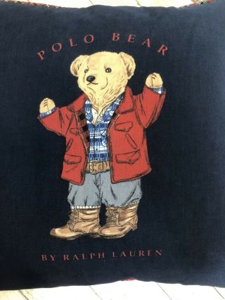 Vtg RALPH LAUREN POLO Bear Blue Denim Teddy Bear Decorative Down Pillow USA 2
