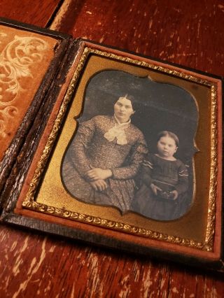 Sixth Plate Daguerreotype Of A Pretty Woman Next To Her Seated Child