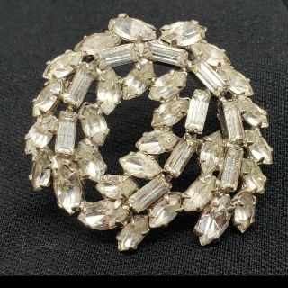 Vintage Rhinestone Brooch Clear Baguette And Marquis Swirl Wreath Sherman Style