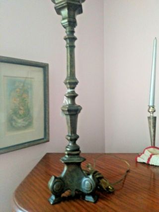 Vintage Heavy Ornate Tall Altarstick Bronze Tiffany Style Table Lamp Base 3 Way