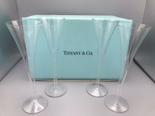 Vtg Set Of 4 Tiffany & Co.  Crystal Hollow Stem Fluted Trumpet Champagne Glasses