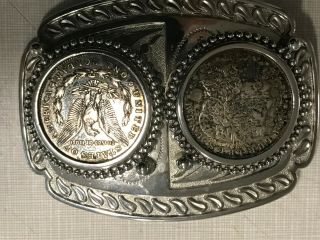 Sterling Silver Dual 1921 Morgan Dollars Belt Buckle