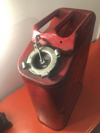 Vintage 5 Gal.  Red Gas Can Fuel Jerry Jeep Truck Military