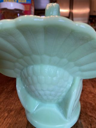 Vintage L.  E.  Smith JADEITE Green Glass Turkey Covered Candy Dish / Bowl 2