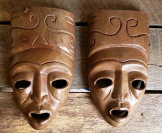 Vintage African Tribal Mask Set Of 2 Hand Carved Wood Masks Africa Art