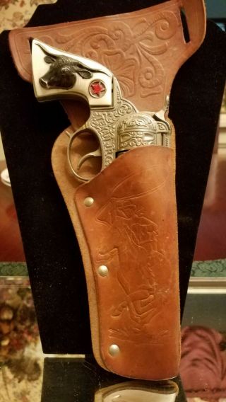 Vintage Hubley Texan Jr.  Die Cast Cap Gun W/black Steer Grip/holster -