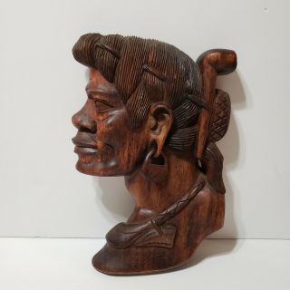 Vintage African Folk Art Hand Carved Wooden Face Head Wall Decoration