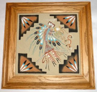 Vintage 11 " Navajo Sand Painting Seed Carrier Casting Grain Signed