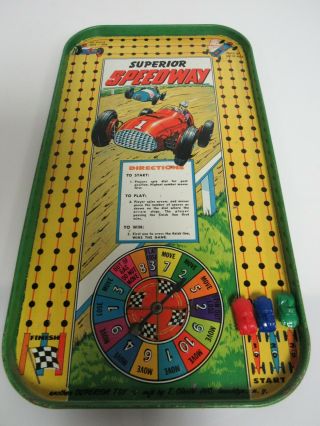 Vintage 1950s Superior Toy Co Tin Litho Superior Speedway Auto Racing Game Sb501