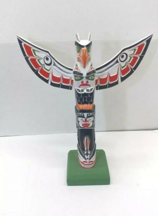 Vintage Painted Colorful Handmade Totem Pole Statue