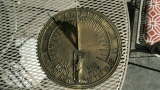 Vintage Brass Garden Sundial " Grow Old Along With Me.  " Father Time & Bird