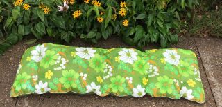 Vtg Retro Lawn Cushion Lounge Chair Pad Outdoor Seat Green Gold Floral Flowers