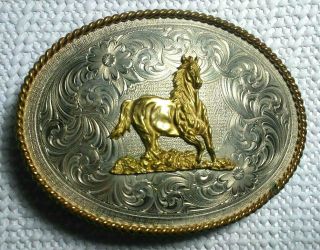 Montana Silversmith Silvertone Metal Belt Buckle With Goldtone Horse
