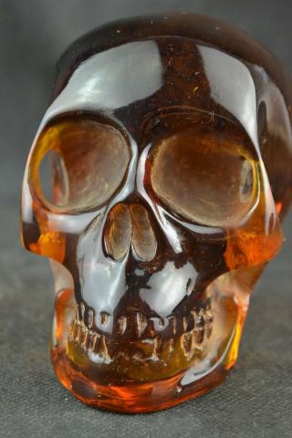 11.  5 Cm /collectible Decorate Handwork Old Burmese Amber Carving Skull Statue
