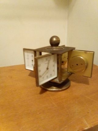 Vintage Remembrance Swiss Made Brass 4 Sided/face Weather Station / Clock Runs