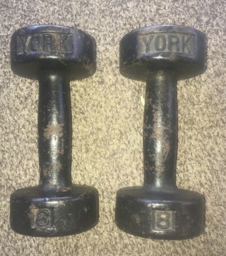 8lb York Set Roundhead Dumbbells Vintage Usa Home Gym Paint Rare