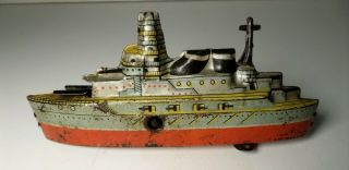 Vintage Tin Litho Wind Up German Battleship Tm Japan Penny Toy