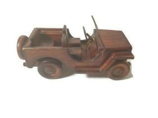 Vintage Antique Wooden Hand Made Ride On Toy Jeep 5 " - Read -