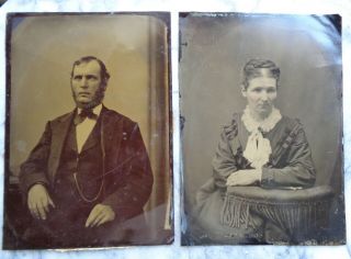 Antique Half Plate Tintypes - Man And Woman Who Don 