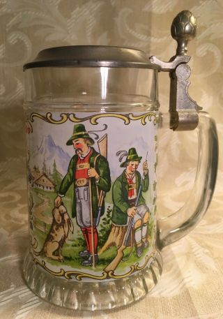 Vintage W.  Germany Figural Painted Glass Beer Stein - Rein Zinn BMF - Metal Lid 2