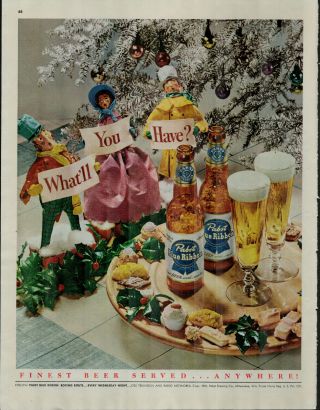 1951 Pabst Blue Ribbon Beer Beer Bottle Carolers Christmas Vintage Print Ad 1473