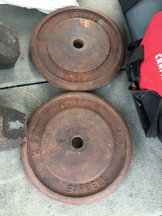 2 Vintage York Barbell 20 Lb Lbs Weight Plate Standard 1 1/16 " Hole 40lbs Total