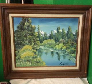 Vintage Oil On Board Painting Artist J.  Wharton Tranquil Mountain Landscape 16x20