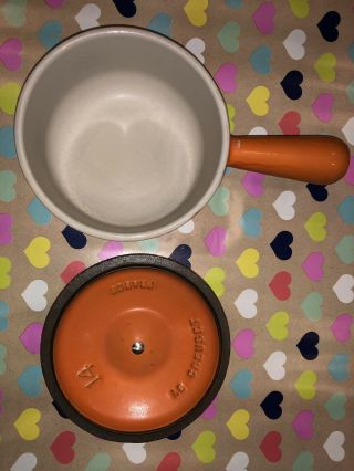 Vintage Le Creuset Cast Iron Saucepan 14 Orange Flame Sauce Pan 2