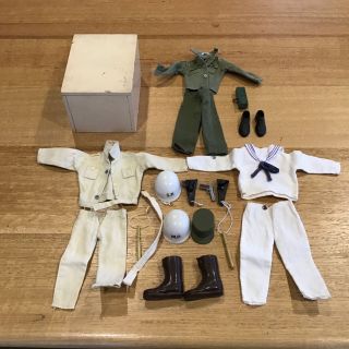 Vintage.  Wooden Hinged Box With Three Uniforms Possible G.  I.  Joe,  Access 573