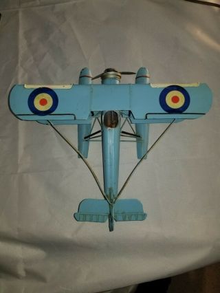 Airplane Biplane Hydroplane Blue Vintage Collectible Metal Tin Model For Decor