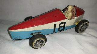 Vintage Japan Bandai? Htc Record Racer Race Car Tin Toy Car Red White Blue 18