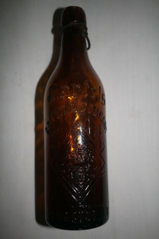 Bartels Brewing Co.  Bottle - - Amber Blob Top - - Very Ornate - - Syracuse,  N.  Y.
