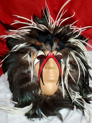 Native American Indian Mask R.  W.  Adamson Face Paint & Feathers Signed Rwa 14x12