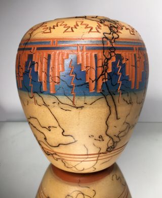 Native American Navajo Horse Hair Pottery Polychrome Vase By Ronald Smith