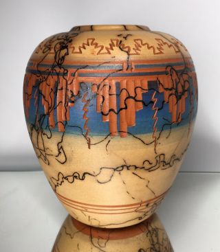 Native American Navajo Horse Hair Pottery Polychrome Vase By Ronald Smith 2