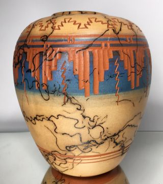 Native American Navajo Horse Hair Pottery Polychrome Vase By Ronald Smith 3
