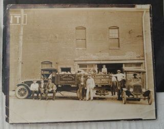 Vintage Produce Delivery Trucks W/ Men & Boys Cabinet Card Photograph